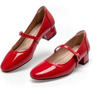 Hingswink Womens Size 8 Red Patent Leather Mary Jane 2" Block Heel Dressy Shoes
